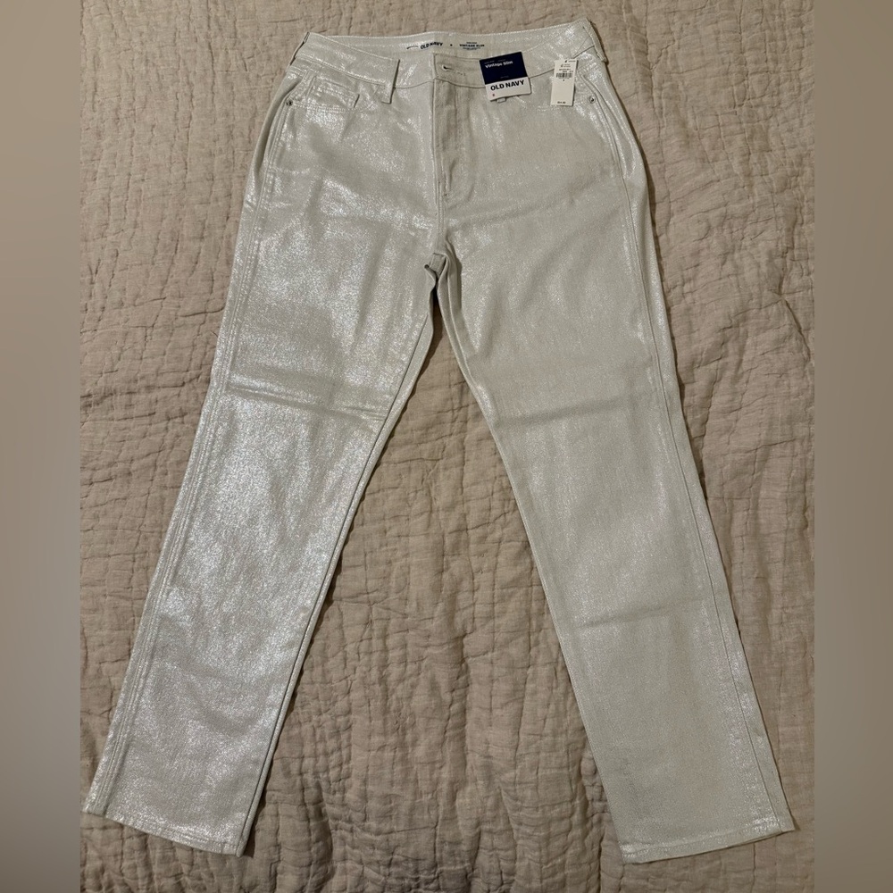 Old Navy Shimmery Metallic Silver Jeans - NWT